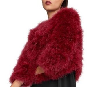 BCBG Ostrich-Feather Cropped Jacket